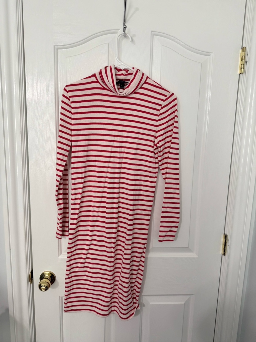 J. Crew Red and White Striped Long Sleeve Turtleneck Dress